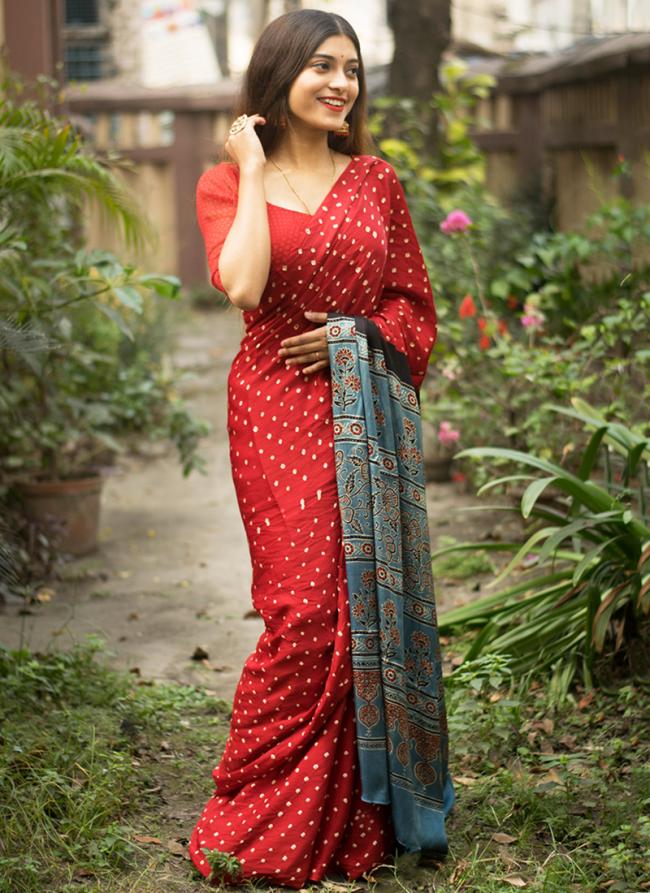 Silk Sattin Red Traditional Wear Printed Saree